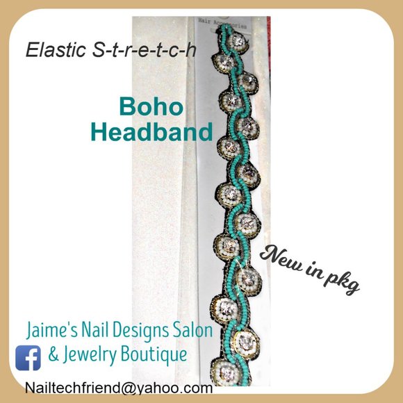 Boho Crystal & Turquoise Seed Bead Headband - Picture 16 of 16